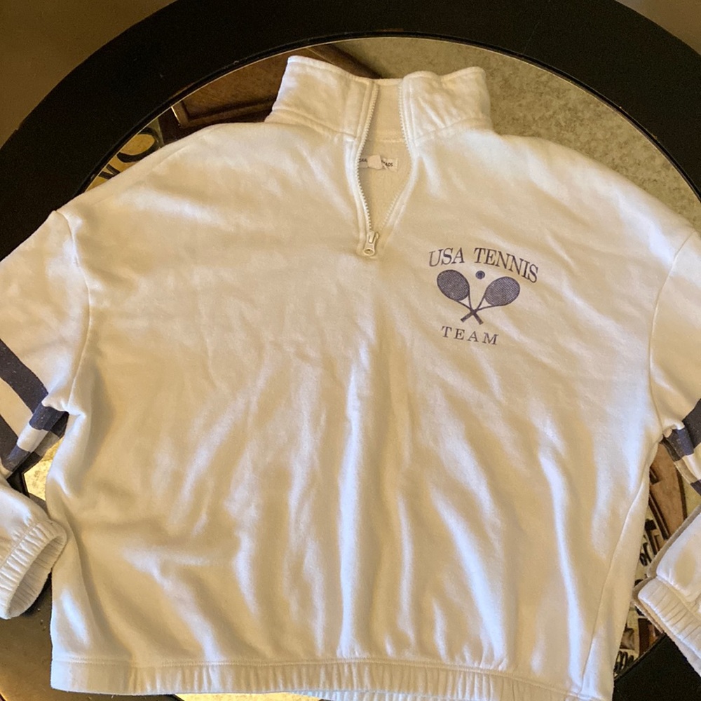 Grayson Threads USA Tennis Team Quarter Zip Pullover Sweatshirt L Cream White